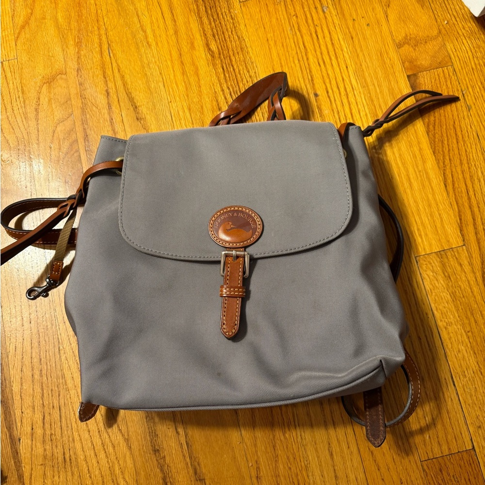 Gray Leather-Trimmed Backpack